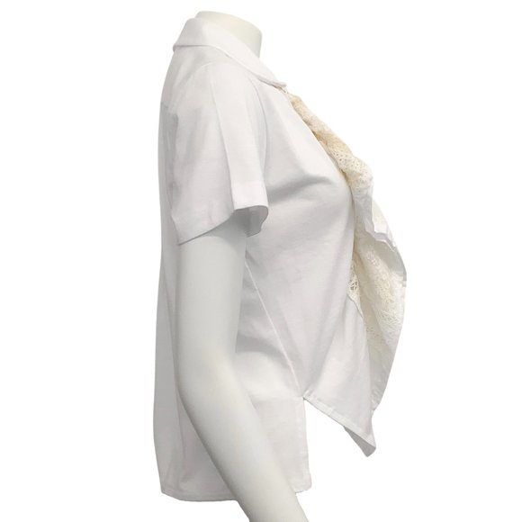Tao Comme Des Garcons White Short Sleeve Top with Eyelet Ruffle - Picture 2 of 4